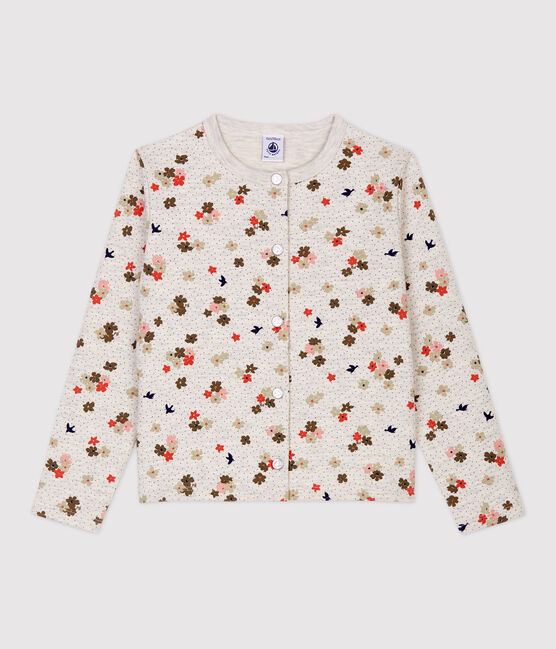 Girls' Cotton Cardigan MONTELIMAR beige/MULTICO white